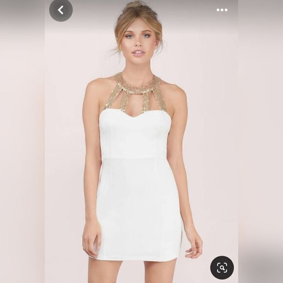 Tobi white and gold sparkly min bodycon dress - Picture 1 of 6